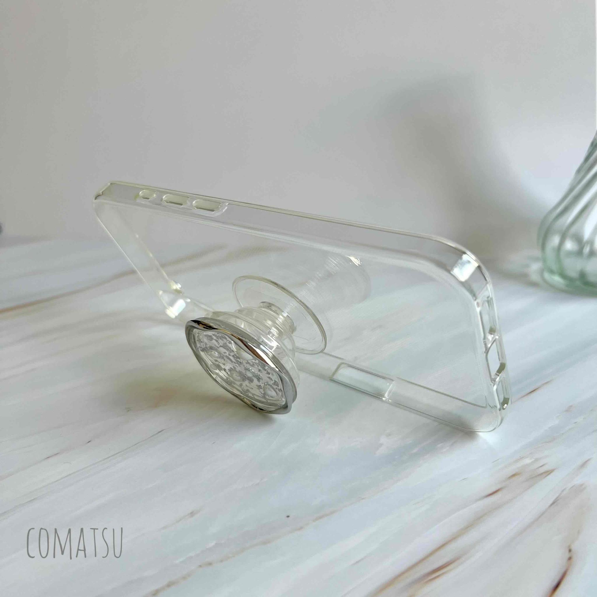 大人ニュアンス仕立て .゜newシリーズ グリップソケット付きスマホケース 銀箔×パール クリアベース スマホカバー | 2枚目